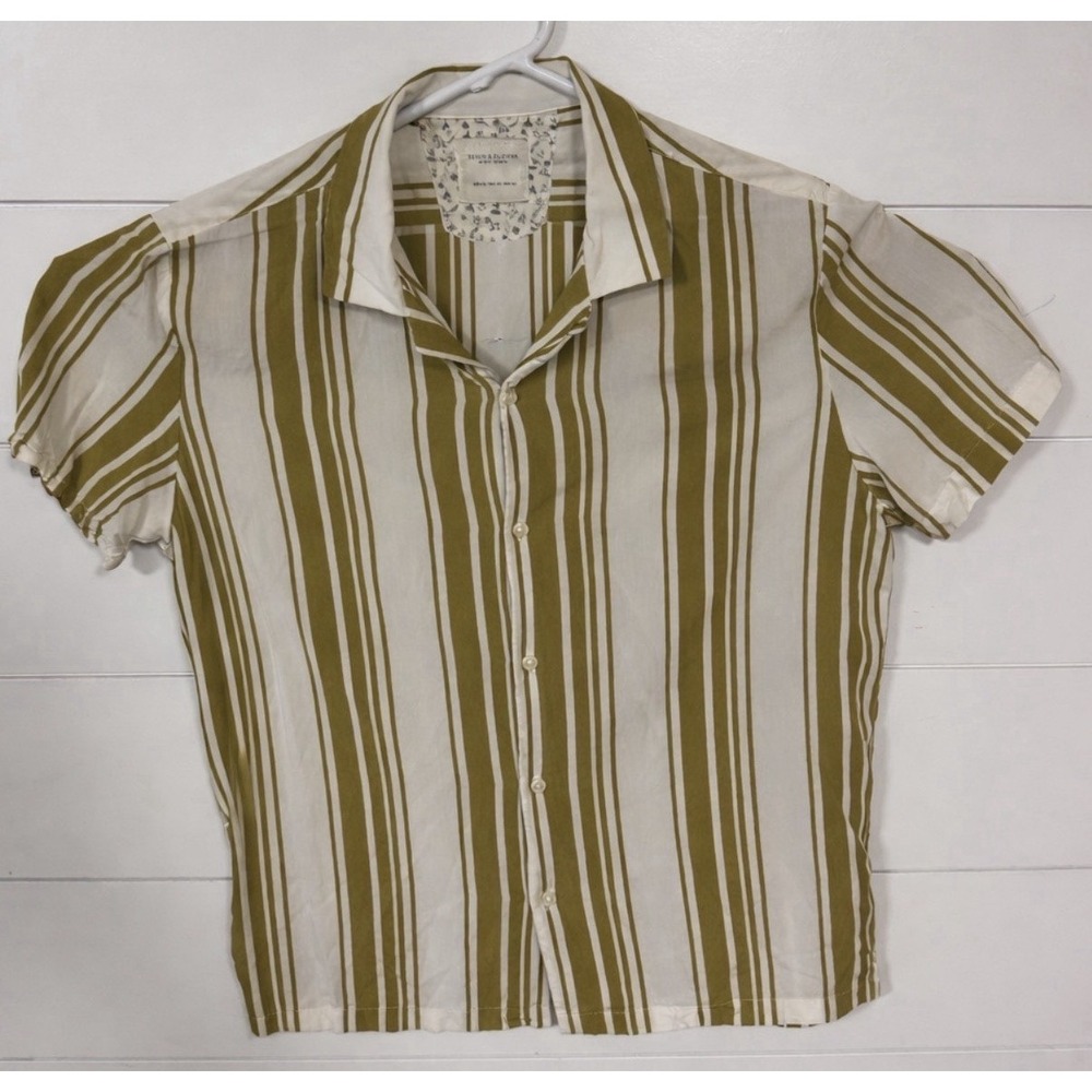 DENIM & FLOWER RICKY SING Men Short Sleeve Lightweight Stripe Button Up Shirt XL
